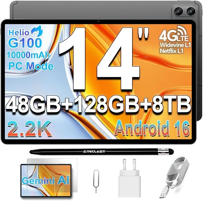 Teclast T70 Pro Tablet 14" 2.2K Gaming Android 16 con 48GB RAM y 128GB Ampliable