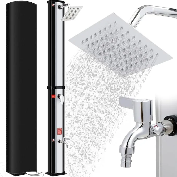 Ducha Solar de Jardín 40L con Cabezal Giratorio 360° y Control de Temperatura