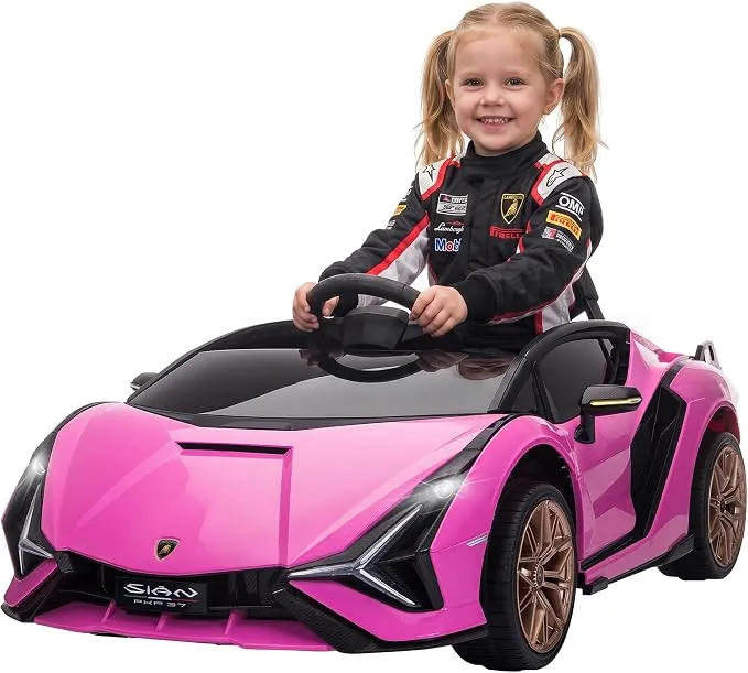 HOMCOM SIAN 12V Coche Eléctrico Infantil Lamborghini Rosa con Mando