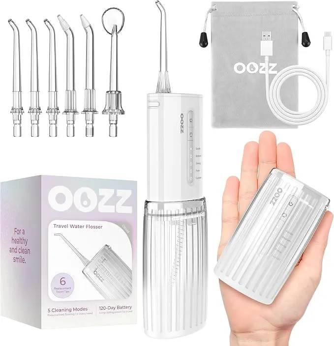 Irrigador Bucal de Viaje Inalámbrico OOZZ con 5 Modos y 6 Puntas