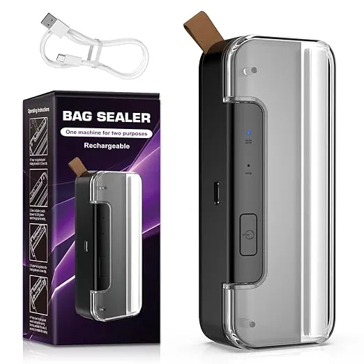 Mini Sellador de Bolsas 2 en 1 con Cortador Recargable USB y Base Magnética