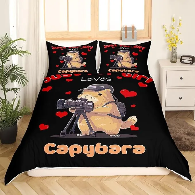 Funda Nórdica Kawaii Capybara 135x200 - Ropa de Cama Divertida con Estampado Rústico