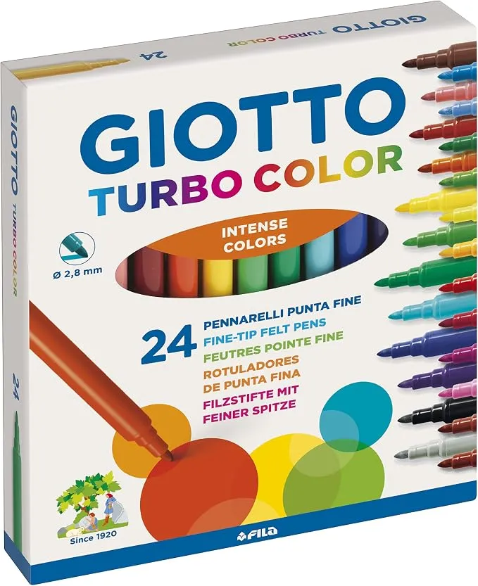 GIOTTO Turbocolor Rotuladores Punta Fina 2.8mm, 24 Colores Surtidos