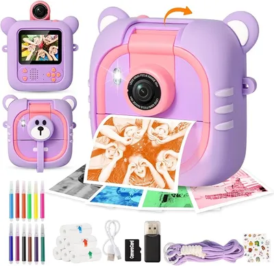 Cámara de Fotos Instantánea ARNSSIEN para Niños con Pantalla 2.4" y Lente 180°