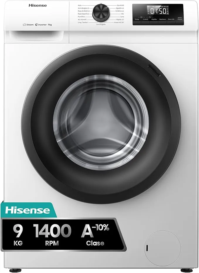 Lavadora Hisense WF1Q9041BW 9kg 1400rpm con Vapor