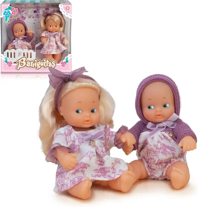 Los Barriguitas - Set de 2 muñecas bebé con cuna y accesorios