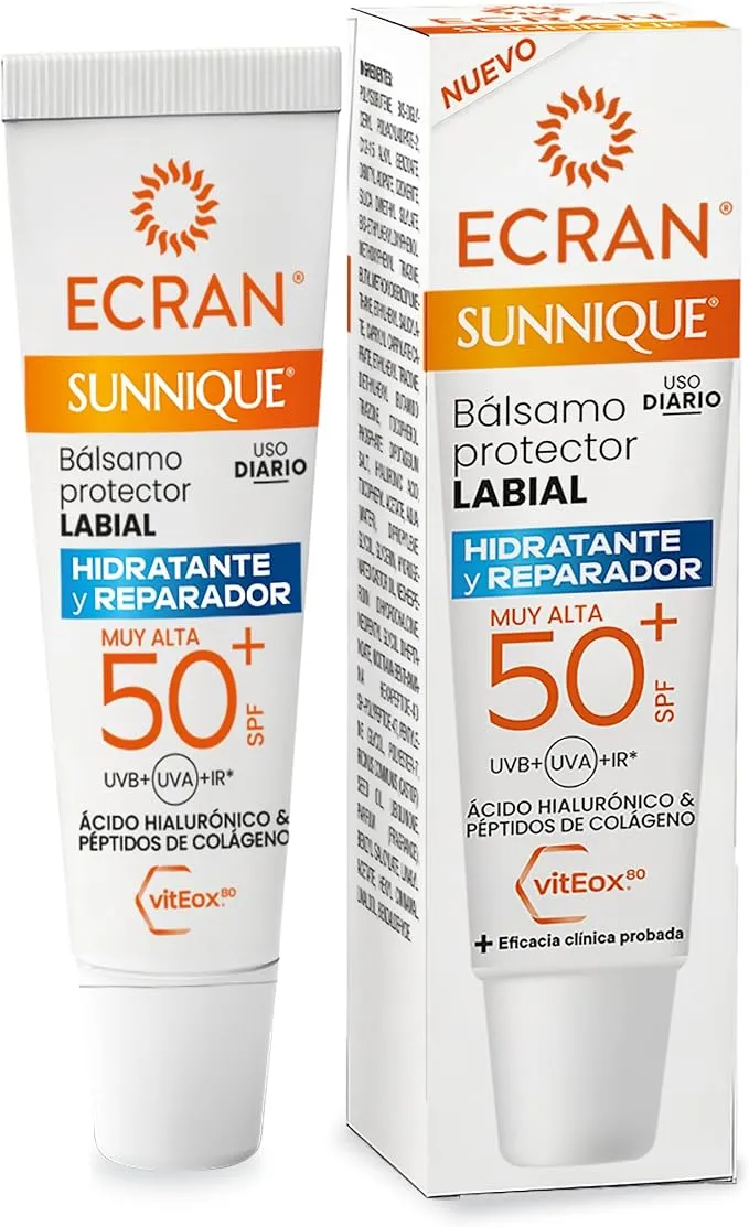 Bálsamo Labial Ecran Sunnique SPF50+ con Ácido Hialurónico y Colágeno