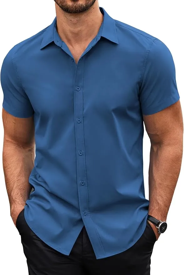 Camisa COOFANDY Hombre Manga Corta Regular Fit con Botones