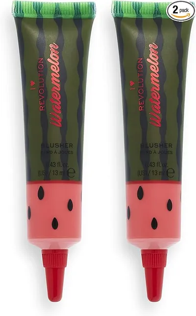 I Heart Revolution, Watermelon Dewy Blusher Tint, Flushed, Darker Skin Tones, 13ml (Paquete de 2)