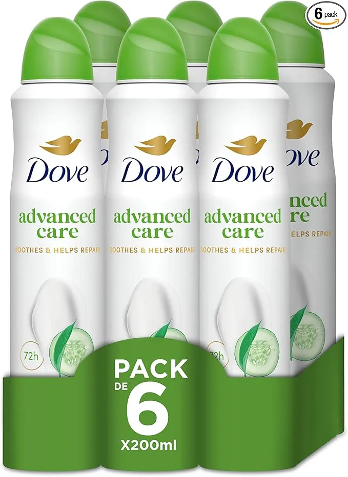 Dove Advanced Care Desodorante Pepino Protección 72 horas Spray 200ml, Pack de 6 x 200 ml