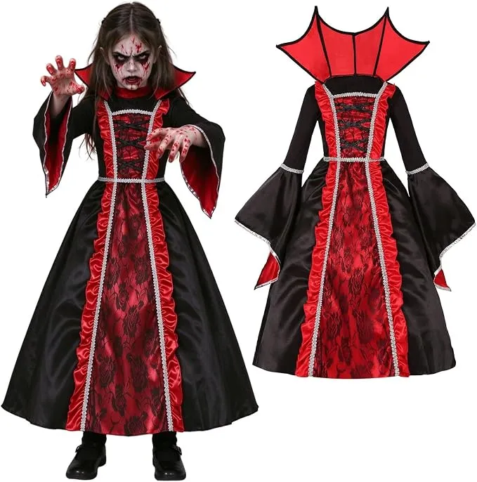 Disfraz Infantil Vampira Gótica Medieval para Halloween y Fiestas