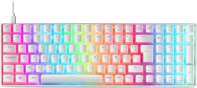 Mars Gaming MKULTRA Teclado Mecánico Blanco RGB Compacto 96% Switch Outemu SQ Azul Idioma Francés