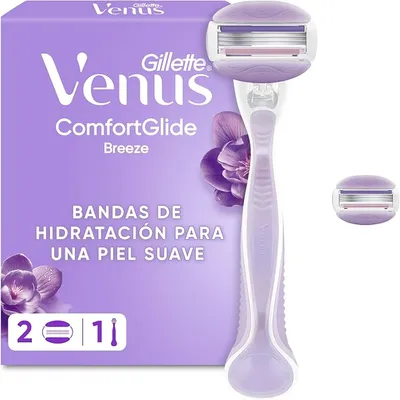 Gillette Venus ComfortGlide Breeze Máquinilla de Depilación Para Mujer + 2 Cuchillas de Recambio