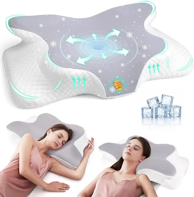Nuvellina Almohada Cervical Viscoelástica con Tejido Refrescante - Anti-ronquidos