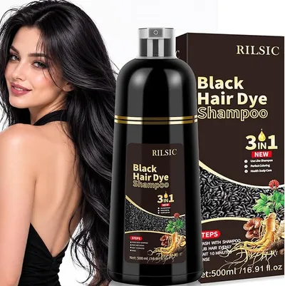 500ml Champu para Canas Pelo Negro, Black Hair Dye Shampoo para Teñir Canas Mujer, Champú para Cabello Negro Instantáneo Champu Colorante Tinte para Hombre y Mujer