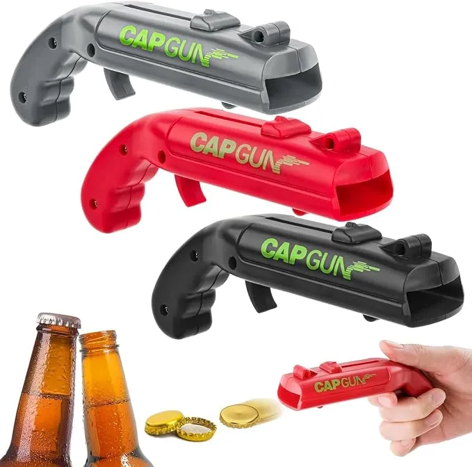 Pack 3 Abrebotellas Pistola para Cerveza - Rojo, Gris y Negro
