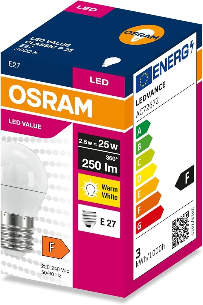Bombilla LED Osram P25 2.5W E27 Clásica