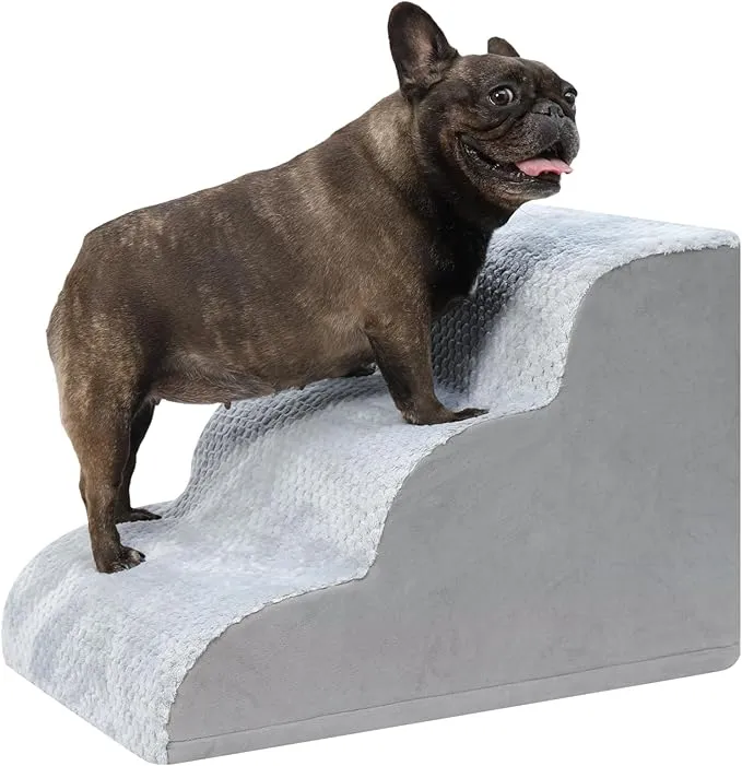 KSIIA Escalera para Perros de 3 Escalones para Sofá y Cama (40x57x40cm, Gris)
