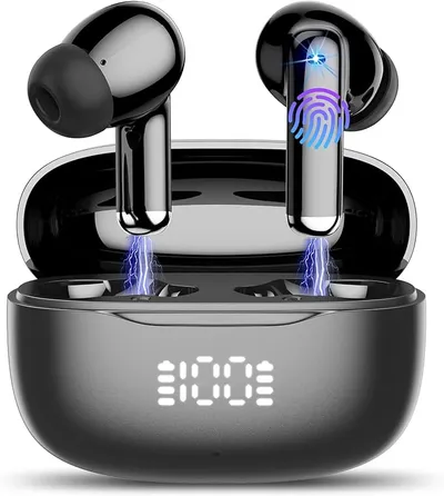 Auriculares Inalambricos Bluetooth 5.4, Cancelacion de Ruido Cascos Bluetooth, HiFi Estéreo con Micrófono HD, Pantalla LED, 40H de Autonomía, Auriculares Deportivos in Ear, IP7 Impermeable, USB-C
