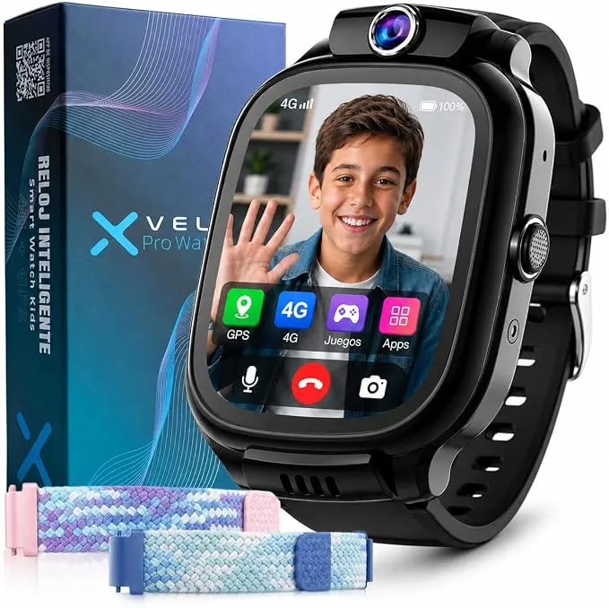 VELTIX Nuevo Reloj Inteligente Niño X Pro 4G con GPS y Videollamadas + 2 Correas Gratis