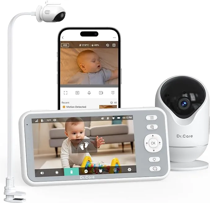Dr.Care Cámara Vigilancia Bebé WiFi 1080p con Pantalla 5" y Soporte Pinza