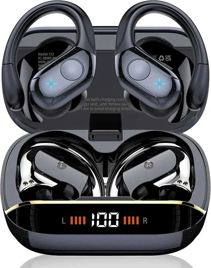Qecnato Auriculares Bluetooth Deportivos 75H con Pantalla LED e IP7 Impermeables