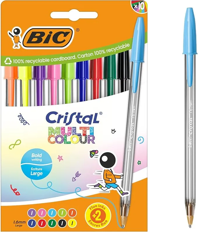 BIC Cristal Bolígrafos Multicolour Punta Ancha (1.6 mm) - Pack 10