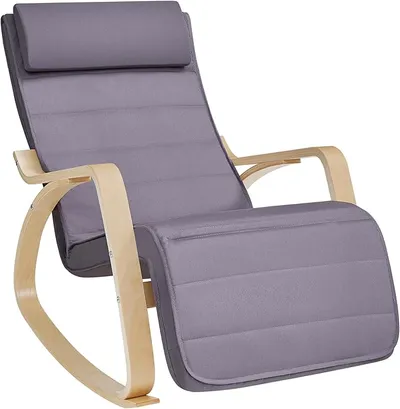 SONGMICS Silla Mecedora, con Apoyabrazos de Madera de Abedul