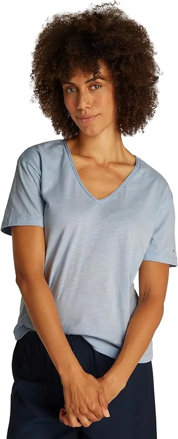 Tommy Hilfiger - Camiseta de manga corta para mujer con cuello de pico