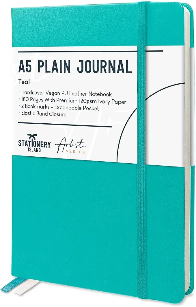Stationery Island Cuaderno A5 liso de tapa dura, 180 páginas