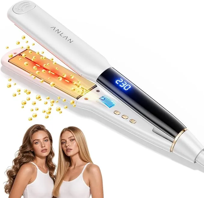 ANLAN Plancha de Pelo Iónica Profesional con Luz Roja y Placas Cerámicas 3D