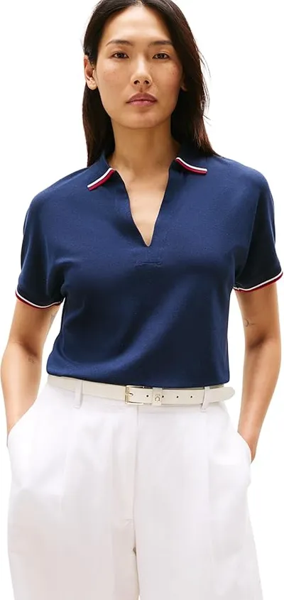Tommy Hilfiger Polo de manga corta Mujer Lyocell Tipping sin botones