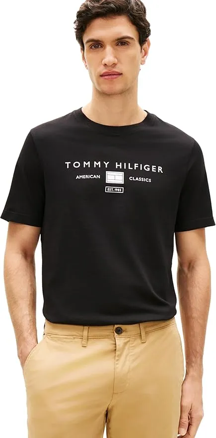 Tommy Hilfiger Camiseta de Manga Corta Hombre Brand Love Mono Stack de algodón