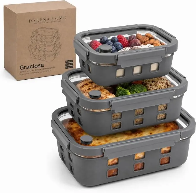 Lote 4 Tupperwares Dalena Home de Cristal con Tapa Antifugas