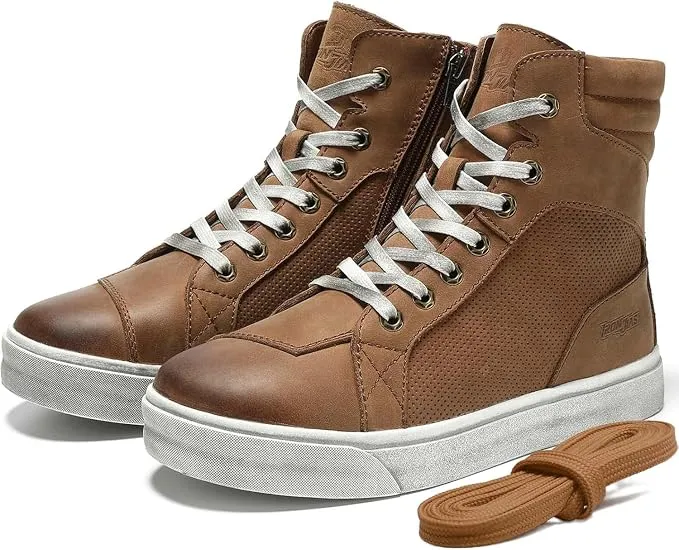 Zapatos de Moto Hombre Cuero Transpirable Casual con Cremallera y Almohadilla de Cambio, Marrón, Talla 44
