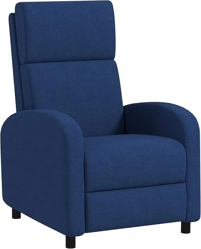 Homcom Sillón Reclinable Manual con Reposapiés de Lino Azul Oscuro