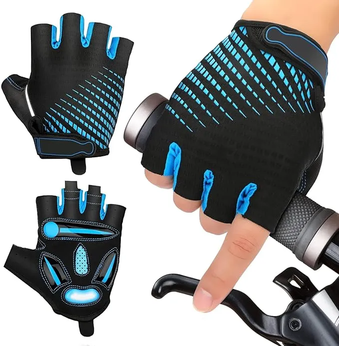 Guantes JTENG Ciclismo Verano Medio Dedo Antideslizantes Transpirables Azules Talla S