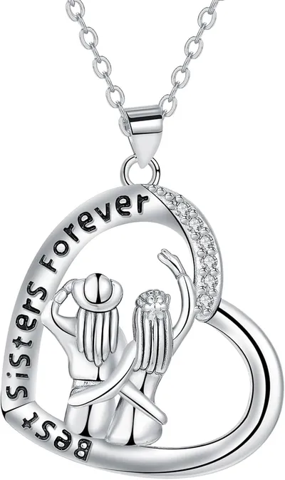 J.MUEN Collar Hermanas para Mujer Plata de Ley 925 con Colgante de Corazón