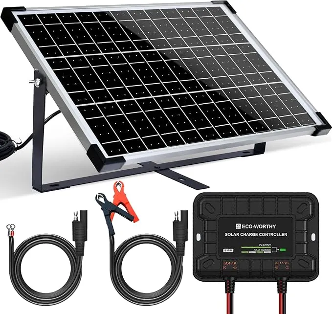 Kit Placa Solar ECOWORTHY 12V 25W con Controlador para Autocaravanas y Barcos