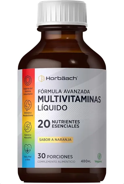 Multivitaminas Líquidas Horbaach 480ml - 20 Vitaminas y Minerales Esenciales