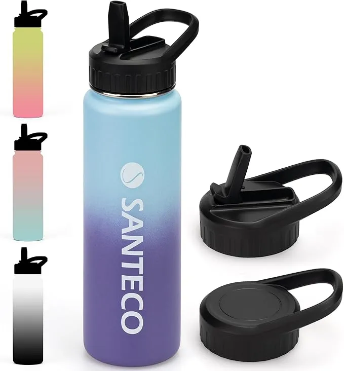 SANTECO Termo con pajita, botella de acero inoxidable