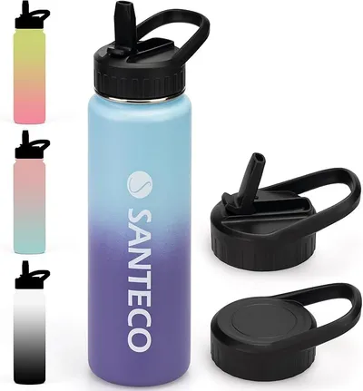 SANTECO Termo con pajita, botella de acero inoxidable