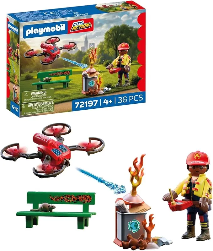 Playmobil Dron de Agua City Action - Juego de Bomberos para Niños