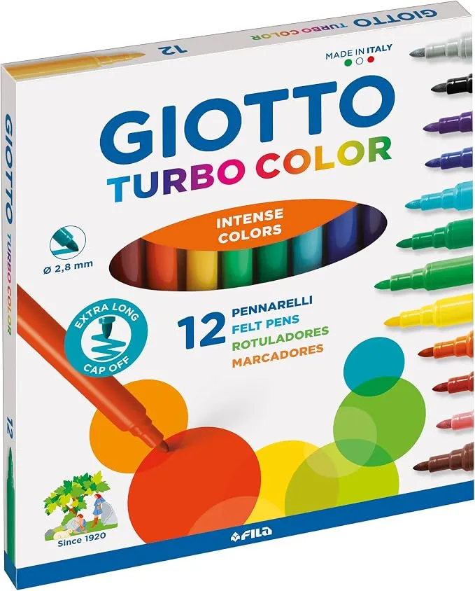 GIOTTO Turbocolor Rotuladores Punta Fina 2.8mm, 12 Colores Surtidos