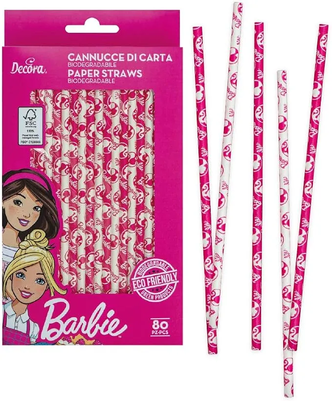 Pack 80 Pajitas de Papel Bio Barbie Ø 6 x 210 MM