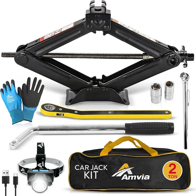 Gato Hidráulico para Coche 2 T - Kit de Emergencia Universal para Cambio de Neumáticos