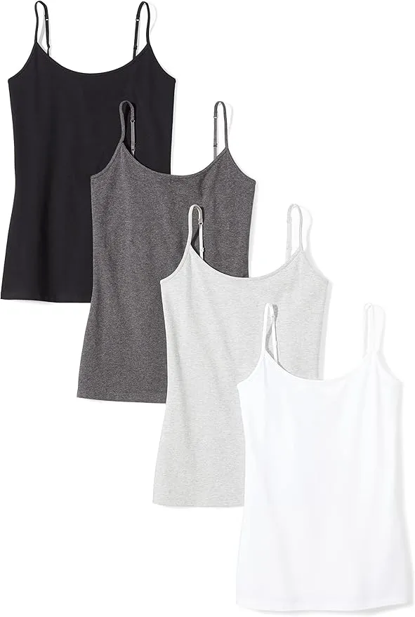 Amazon Essentials - Pack de 4 camisetas ajustadas de tirantes para mujer
