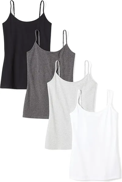 Amazon Essentials - Pack de 4 camisetas ajustadas de tirantes para mujer