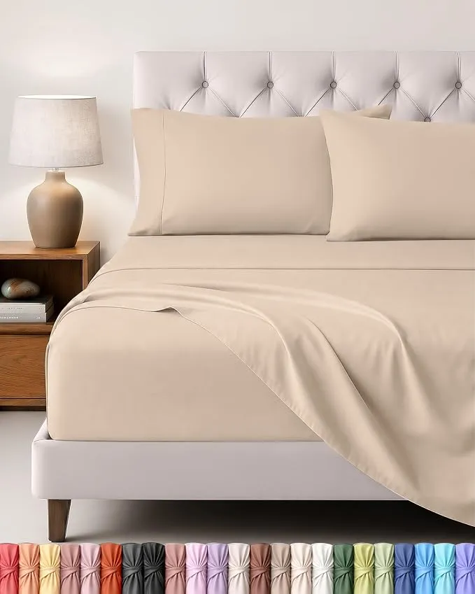 Utopia Bedding Juego de Sábanas 4 Piezas para Cama de 160x200cm, Beige