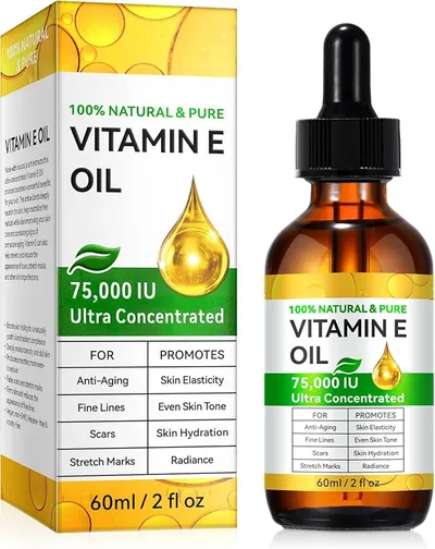 Aceite de Vitamina E 75000 UI - Puro y Natural para Piel, Cabello, Cicatrices y Cuero Cabelludo | Hidratante Facial y Corporal (1 Pack 1 x 60 ML)
